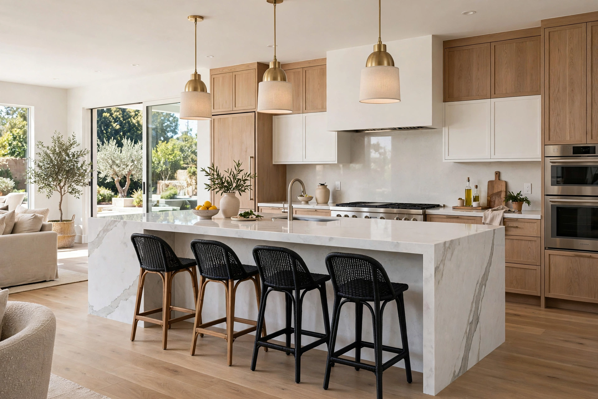 Modern kitchen with waterfall island