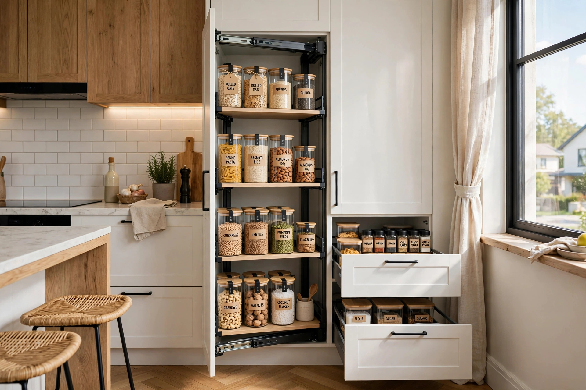 Modern kitchen with smart pull-out storage