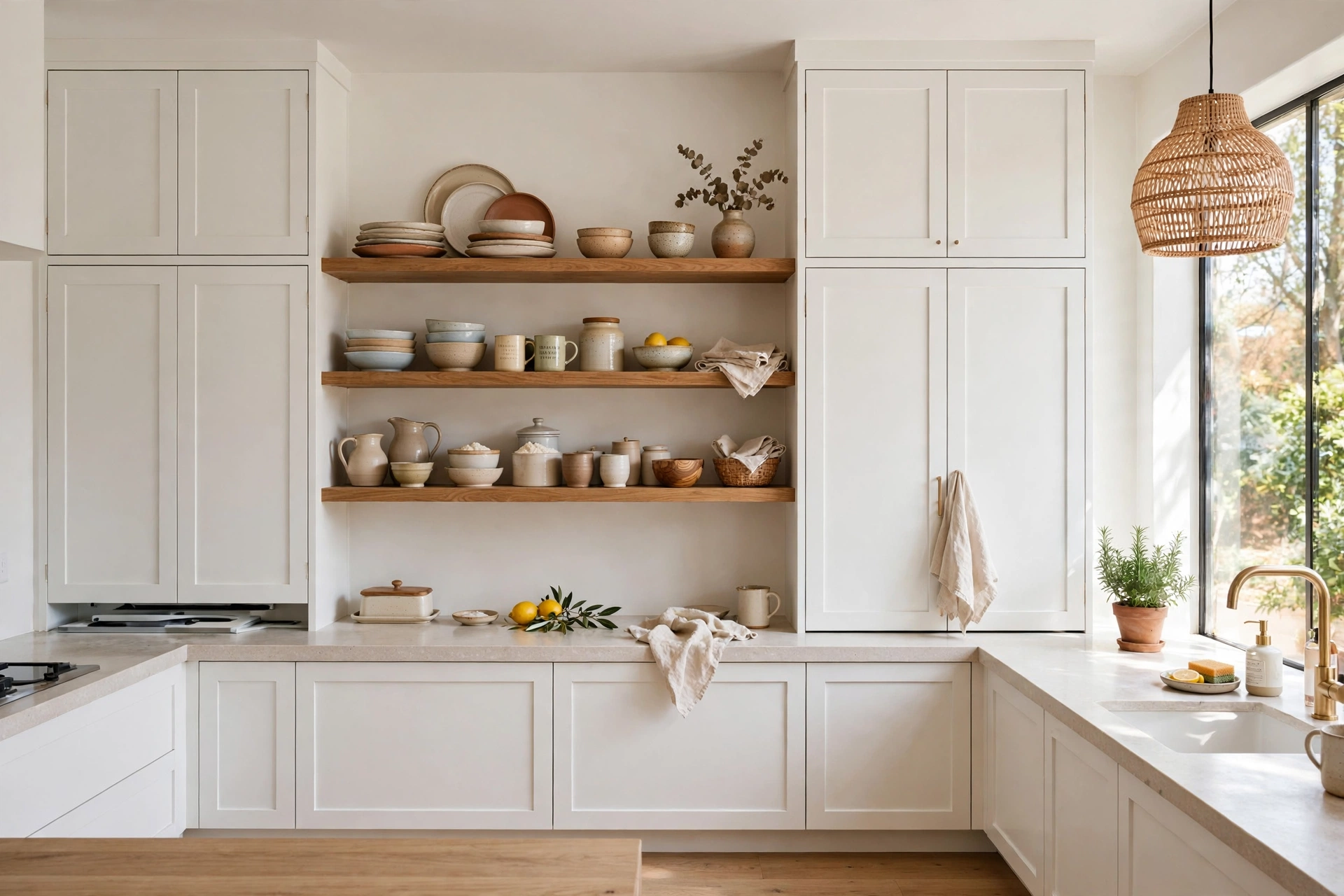 Modern kitchen with open shelving accents