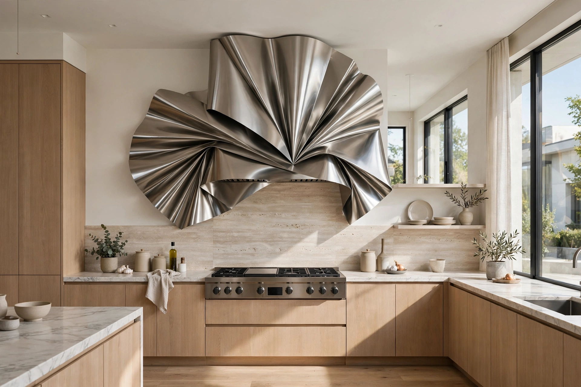 Modern kitchen with statement range hood