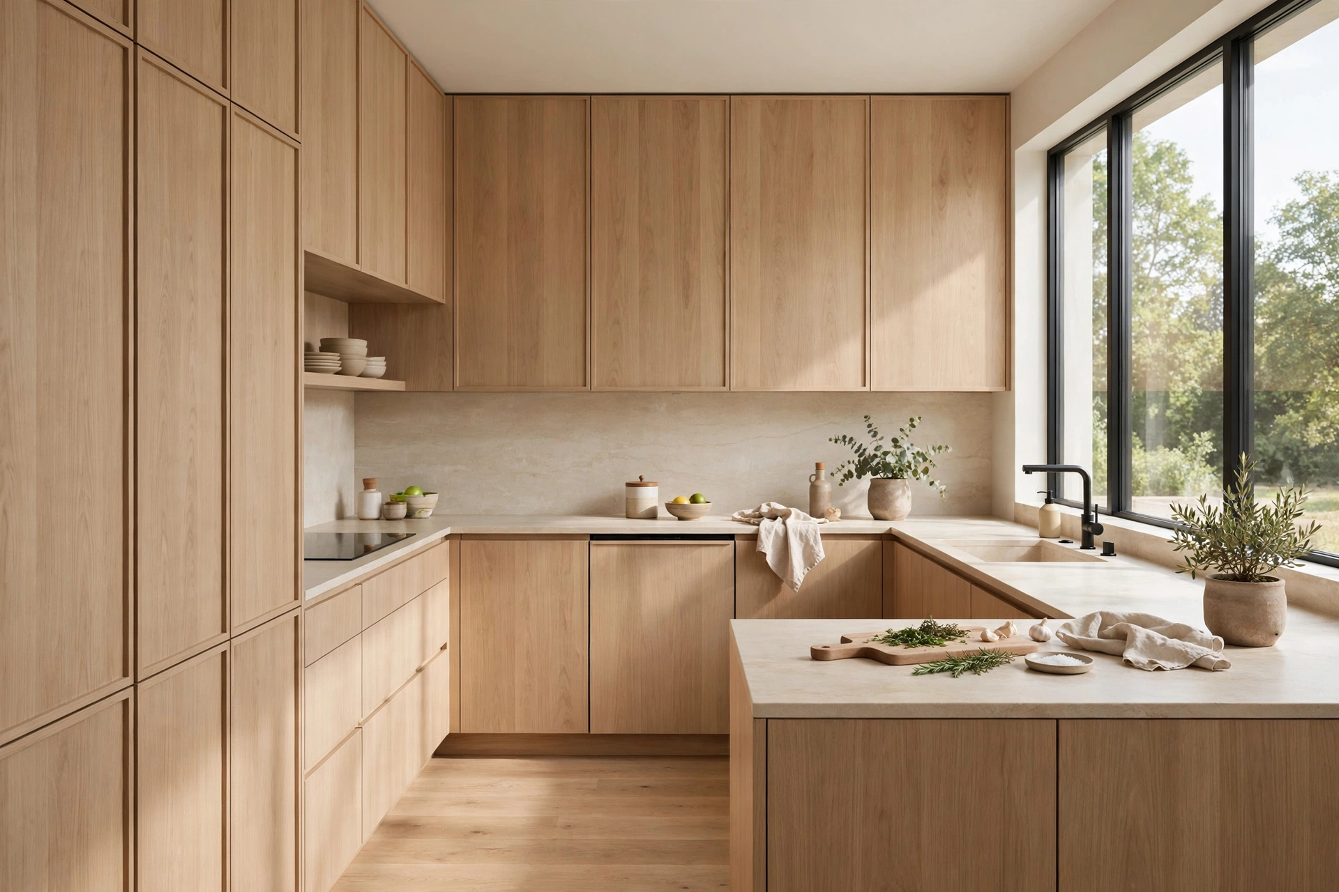 Modern kitchen with integrated panel-ready appliances