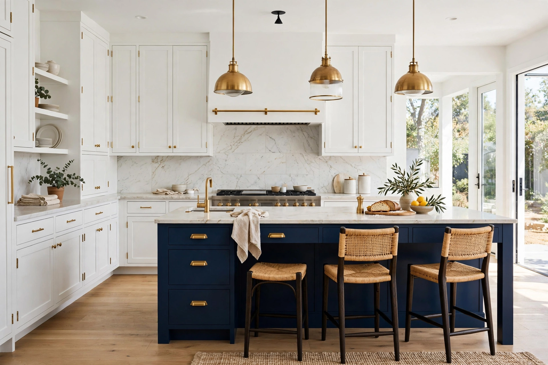 Modern kitchen with bold navy island