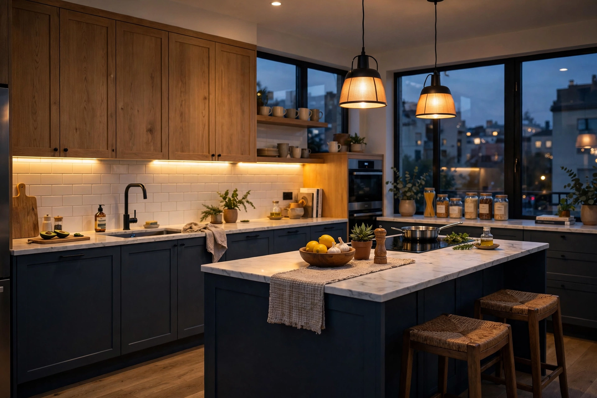 Modern kitchen with under-cabinet LED lighting