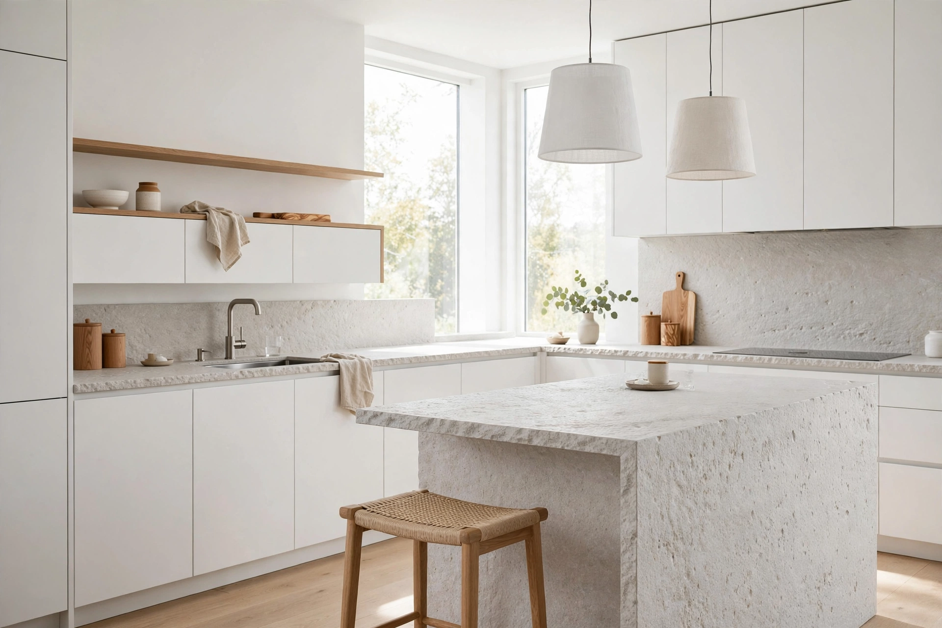 Minimalist all-white modern kitchen