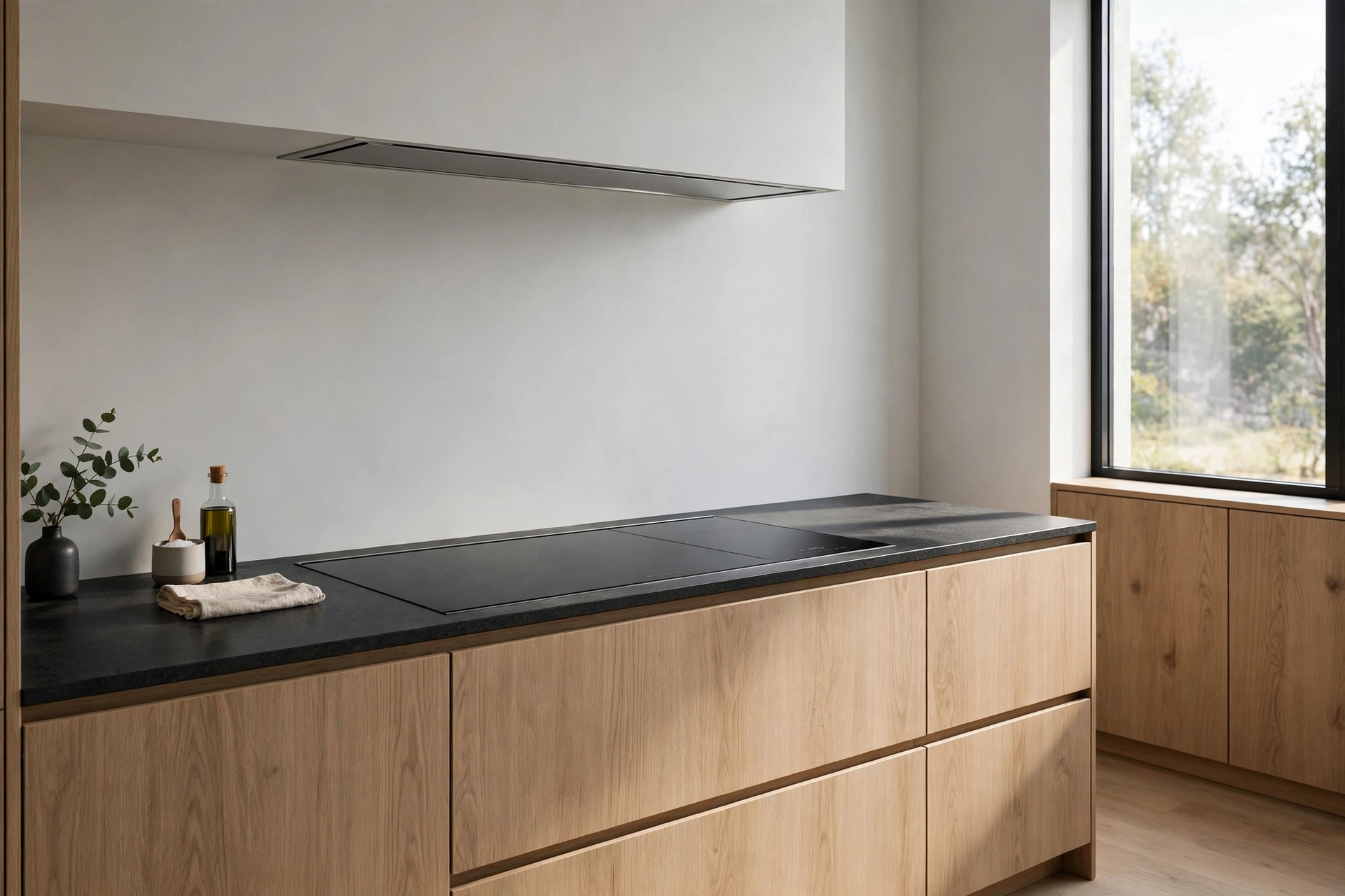 Modern kitchen with seamless induction cooktop