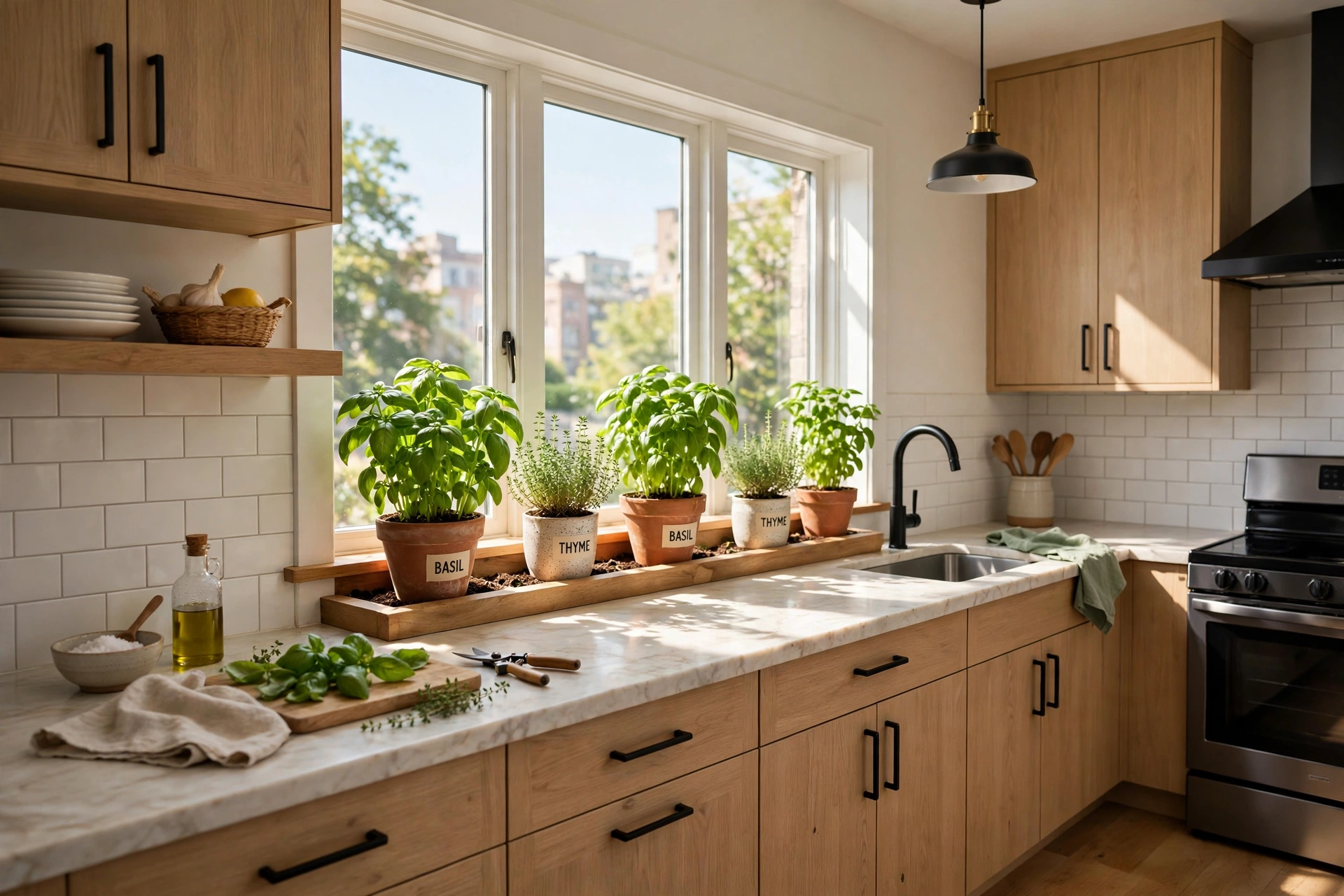 Modern kitchen with indoor herb garden