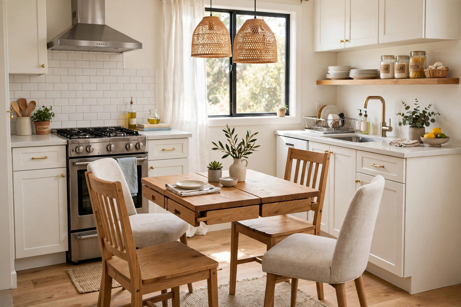 Extendable dining table in small kitchen