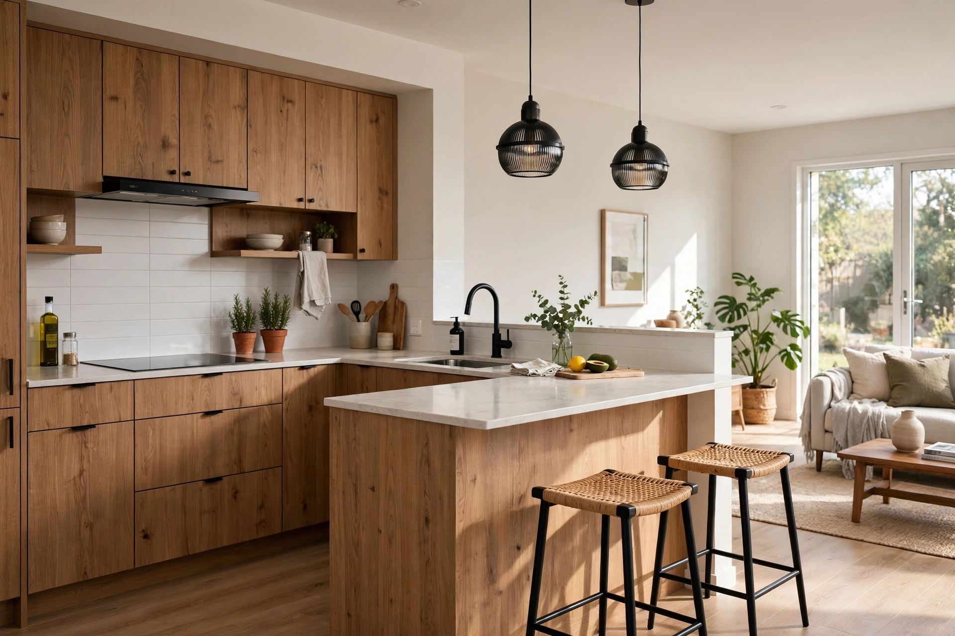 Kitchen peninsula used as dining bar