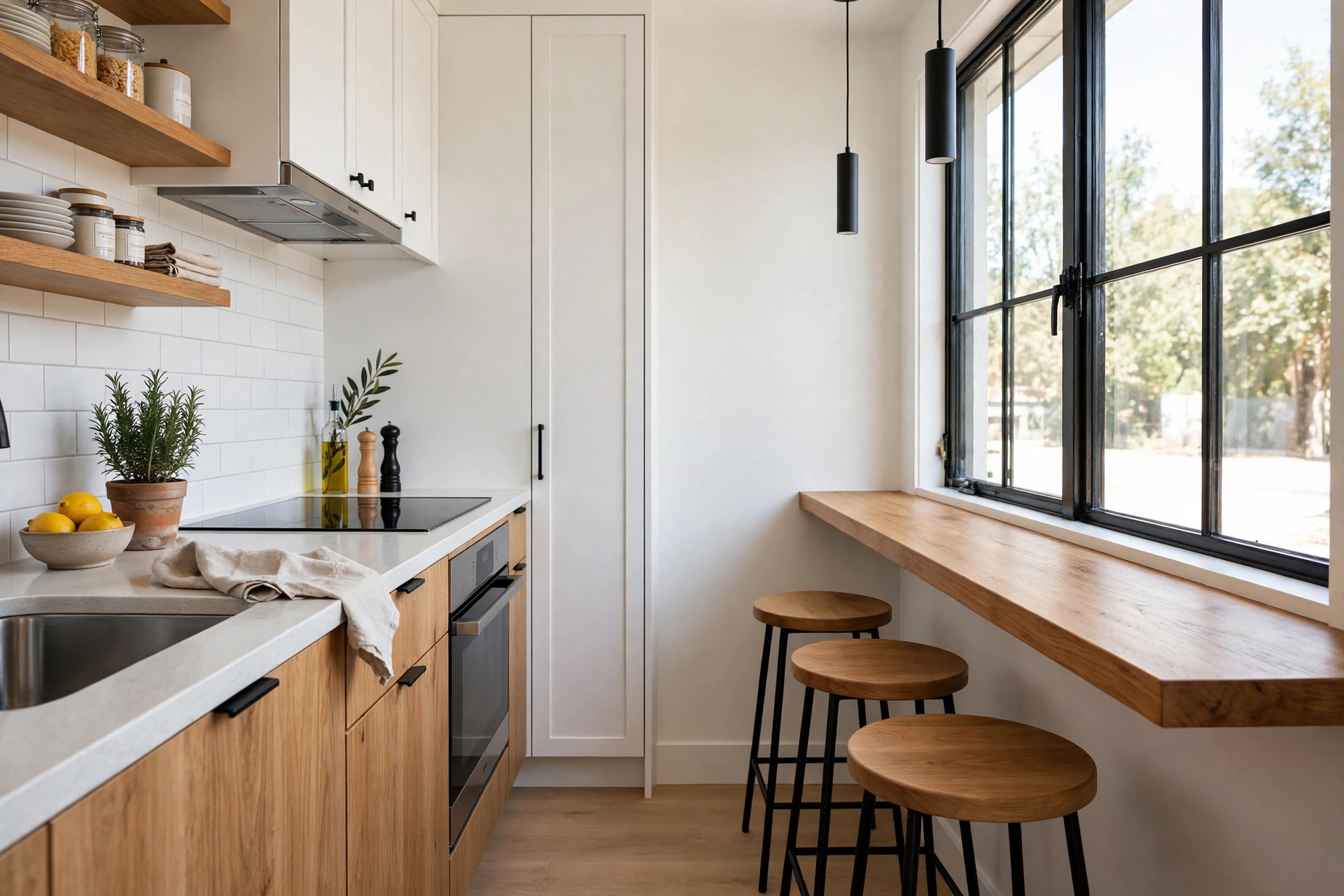 Bar stools at kitchen counter for dining