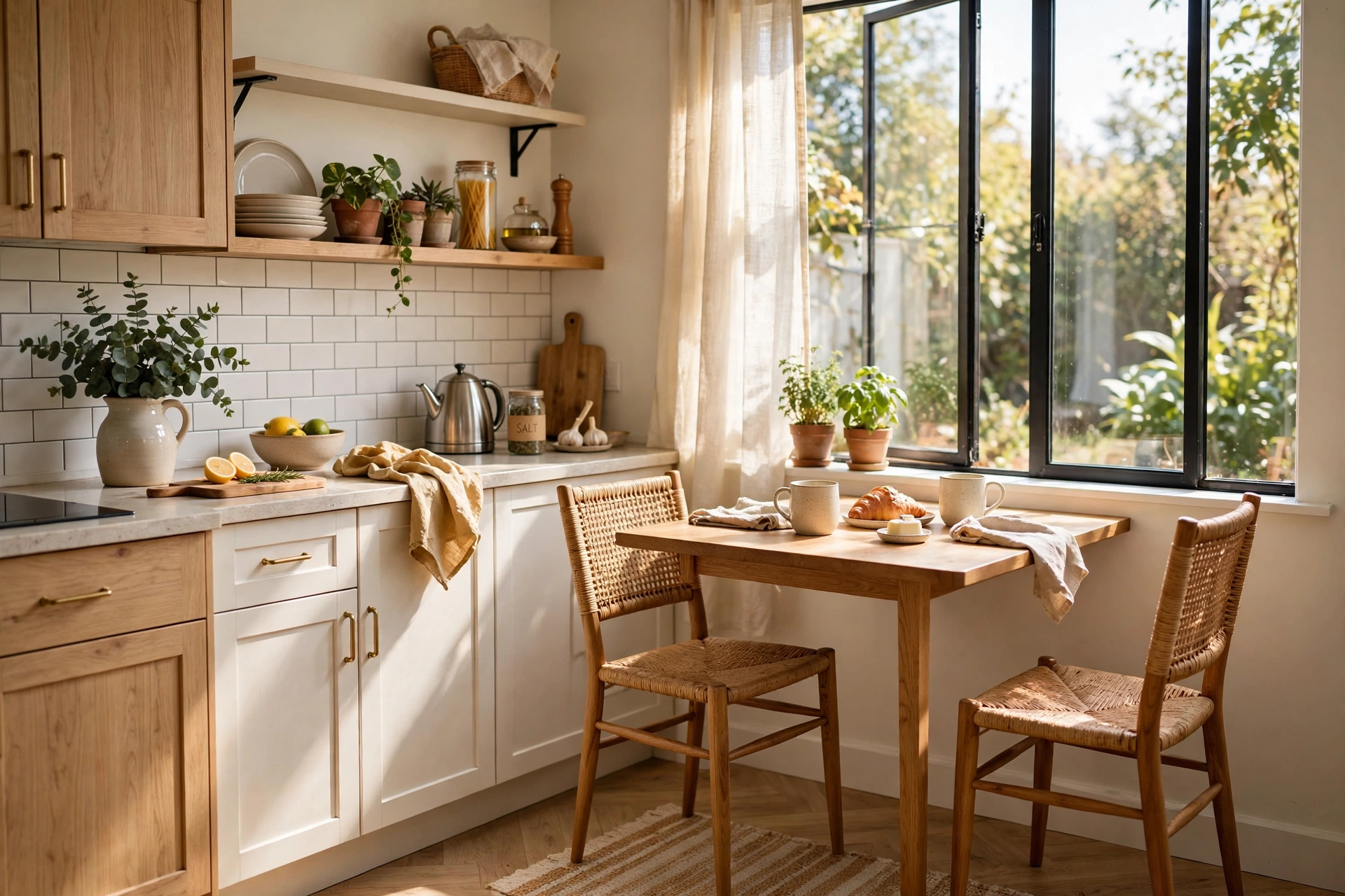 Small dining table under kitchen window