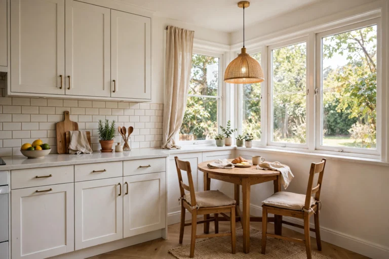 Small kitchen with cozy dining table in corner