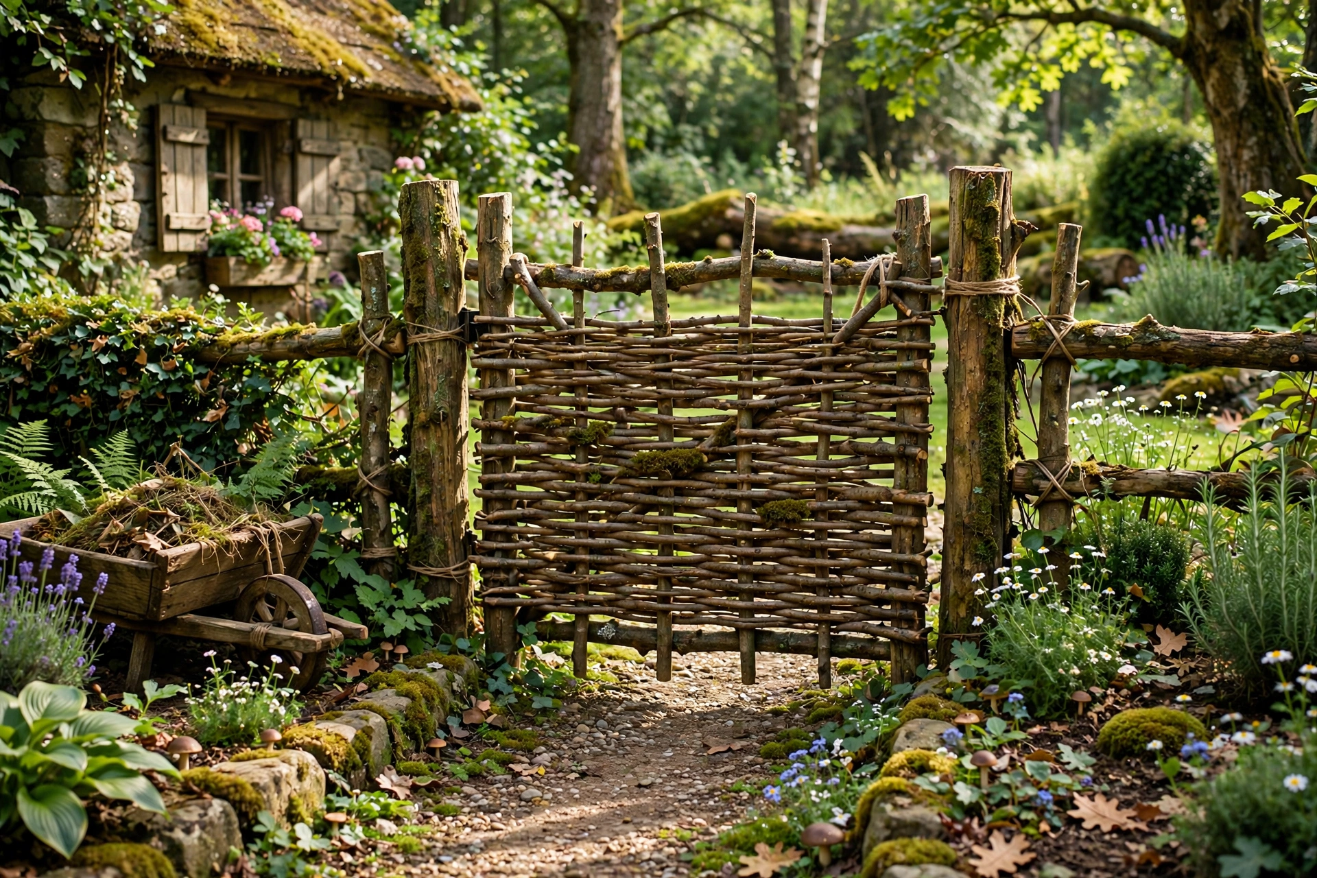 Rose-covered arbor over front yard gate
