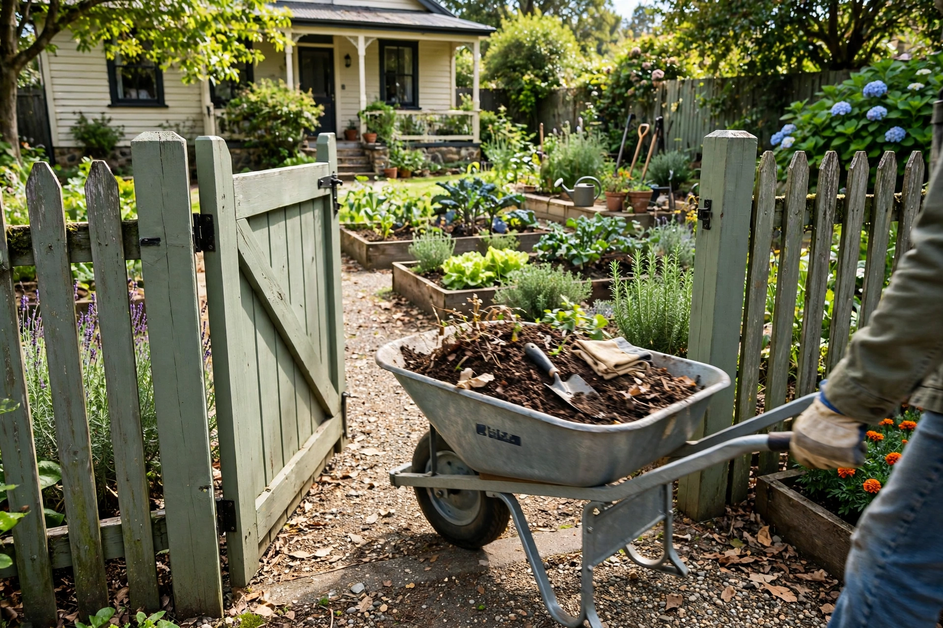 Front yard gate with clear swinging path